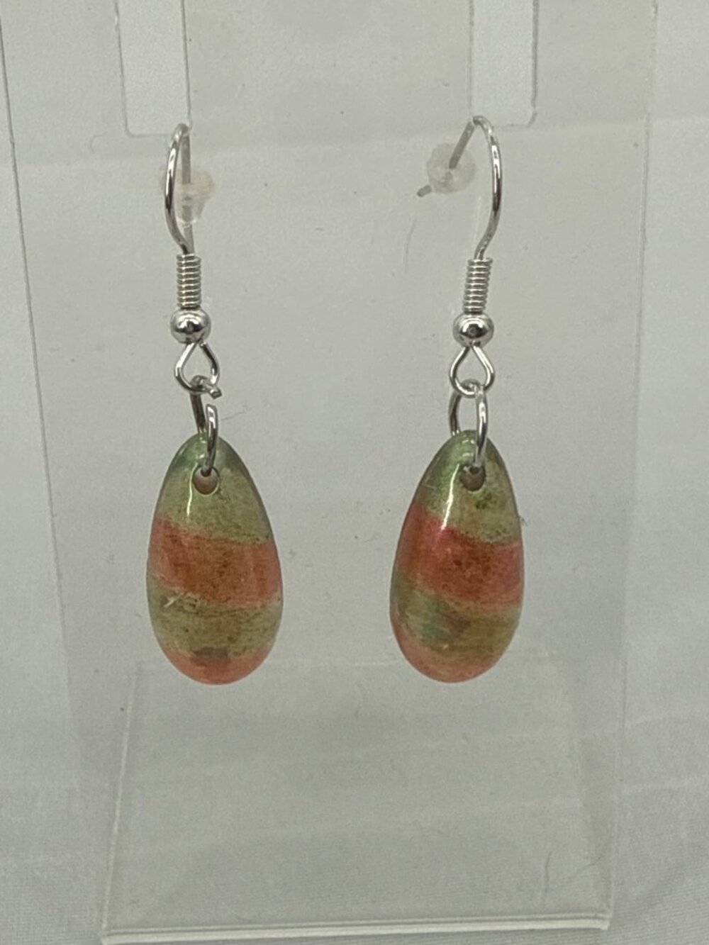 Boho Teardrop Dangle Earrings Pink Green Acrylic Stone Goblincore